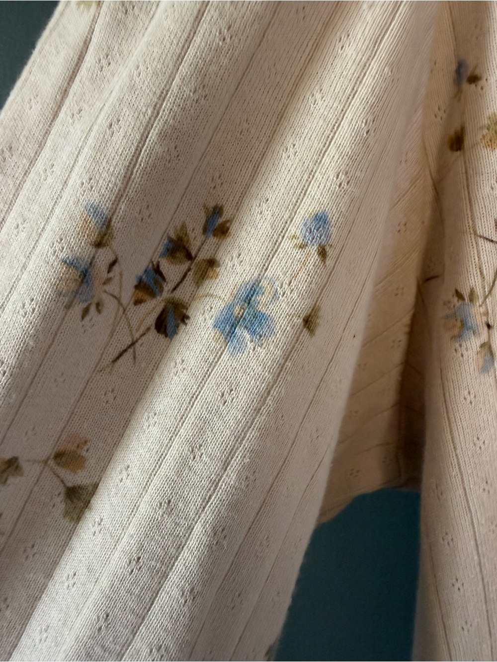 Liz Claiborne lizwear 90s pointelle cottagecore Cream Floral Long-Sleeve Sz L - Picture 5 of 8